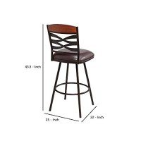 Benjara 30 Inches Leatherette Barstool With Ornate Cut Outs, Brown