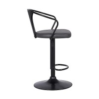 Benjara Adjustable Leatherette Swivel Barstool With Curved Back, Gray