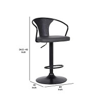 Benjara Adjustable Leatherette Swivel Barstool With Curved Back, Gray