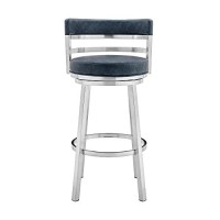 Benjara 26 Inch Leatherette Counter Height Barstool, Silver And Blue
