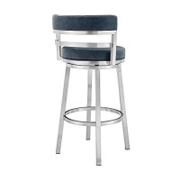 Benjara 26 Inch Leatherette Counter Height Barstool, Silver And Blue