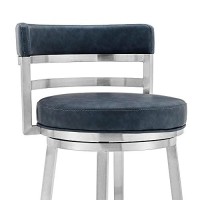 Benjara 26 Inch Leatherette Counter Height Barstool, Silver And Blue