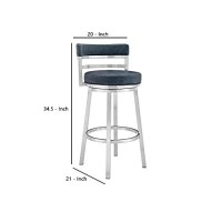 Benjara 26 Inch Leatherette Counter Height Barstool, Silver And Blue