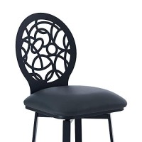 Benjara 30 Inches Leatherette Barstool With Geometric Backrest, Black