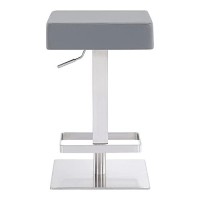 Benjara Square Leatherette Barstool With Adjustable Height, Gray