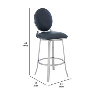 Benjara 30 Inches Leatherette Barstool With Round Backrest, Gray