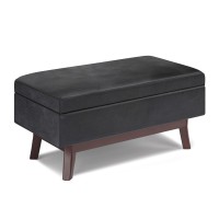 Owen Small Rectangular Storage Ottoman in Distressed Black Faux Leather