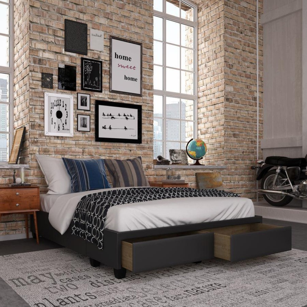 Parma Upholstered Faux Leather Platform Storage Bed Black