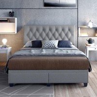 Salerno Linen Upholstered Tufted Platform Storage Bed Frame GRAY