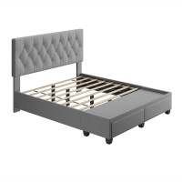 Salerno Linen Upholstered Tufted Platform Storage Bed Frame GRAY