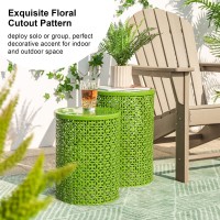 Glitzhome Outdoor Side Table Set Of 2 Decorative Garden Stool For Indoor Outdoor Heavy Duty Metal Frame Accent Table Modern End