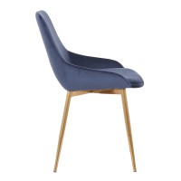 Countered Fabric Upholstered Dining Chair with Sleek Metal Legs, Blue