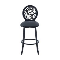Benjara 26 Inches Leatherette Counter Stool With Geometric Back, Black