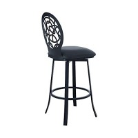 Benjara 26 Inches Leatherette Counter Stool With Geometric Back, Black