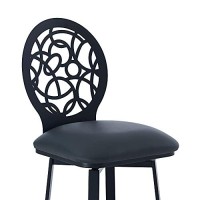 Benjara 26 Inches Leatherette Counter Stool With Geometric Back, Black