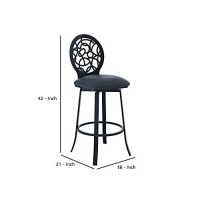 Benjara 26 Inches Leatherette Counter Stool With Geometric Back, Black