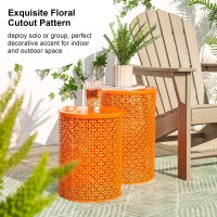 Glitzhome Outdoor Side Table Set Of 2 Decorative Garden Stool For Indoor Outdoor Heavy Duty Metal Frame Accent Table Modern End