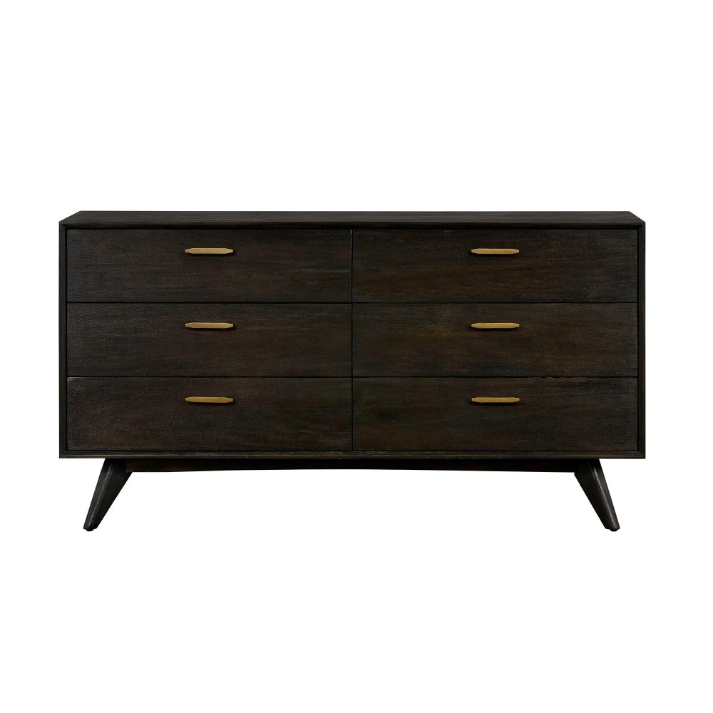 63 Inches 6 Drawer Wooden Dresser with Angled Legs, Brown