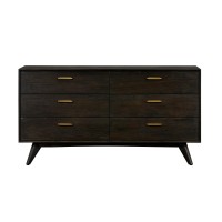 63 Inches 6 Drawer Wooden Dresser with Angled Legs, Brown