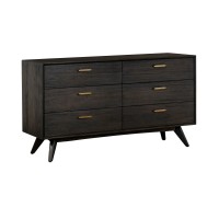 63 Inches 6 Drawer Wooden Dresser with Angled Legs, Brown