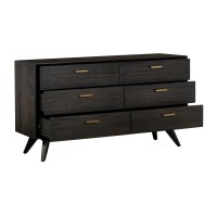 63 Inches 6 Drawer Wooden Dresser with Angled Legs, Brown