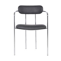 Metal and Leatherette Dining Chair, Set of 2, Silver and Gray