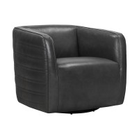 26 Inch Leatherette Barrel Chair with Swivel Mechanism, Gray