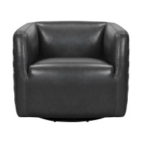 26 Inch Leatherette Barrel Chair with Swivel Mechanism, Gray