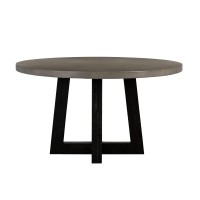 55 Inches Round Concrete Top Dining Table, Gray and Black