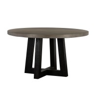 55 Inches Round Concrete Top Dining Table, Gray and Black