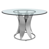 48 Inch Round Glass Top Dining Table with Pedestal Base, Silver