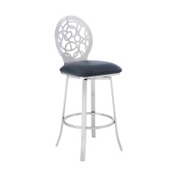 Benjara 26 Inches Leatherette Counter Stool With Geometric Back, Silver