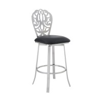 Benjara 26 Inches Leatherette Counter Stool With Ornate Cut Out, Black