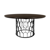 55 Inches Round Dining Table with Cut Out Frame, Brown and Black