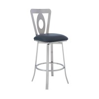 Benjara 26 Inches Leatherette Counter Stool With Oval Cut Out, Silver