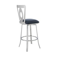 Benjara 26 Inches Leatherette Counter Stool With Oval Cut Out, Silver