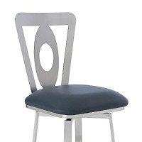 Benjara 26 Inches Leatherette Counter Stool With Oval Cut Out, Silver