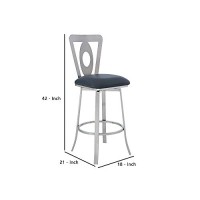 Benjara 26 Inches Leatherette Counter Stool With Oval Cut Out, Silver