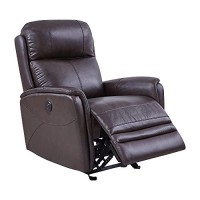Benjara Power 19 Inch Contemporary Recliner Leather Chair With Usb, Brown