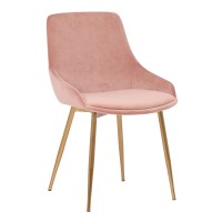 Countered Fabric Upholstered Dining Chair with Sleek Metal Legs, Pink