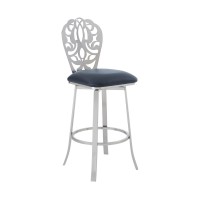 Benjara 26 Inches Leatherette Counter Stool With Ornate Cut Out, Gray