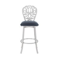 Benjara 26 Inches Leatherette Counter Stool With Ornate Cut Out, Gray