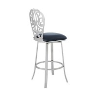 Benjara 26 Inches Leatherette Counter Stool With Ornate Cut Out, Gray