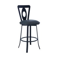 Benjara 26 Inches Leatherette Counter Stool With Oval Cut Out, Black