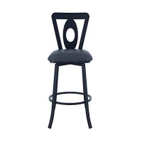 Benjara 26 Inches Leatherette Counter Stool With Oval Cut Out, Black