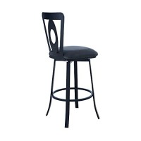 Benjara 26 Inches Leatherette Counter Stool With Oval Cut Out, Black