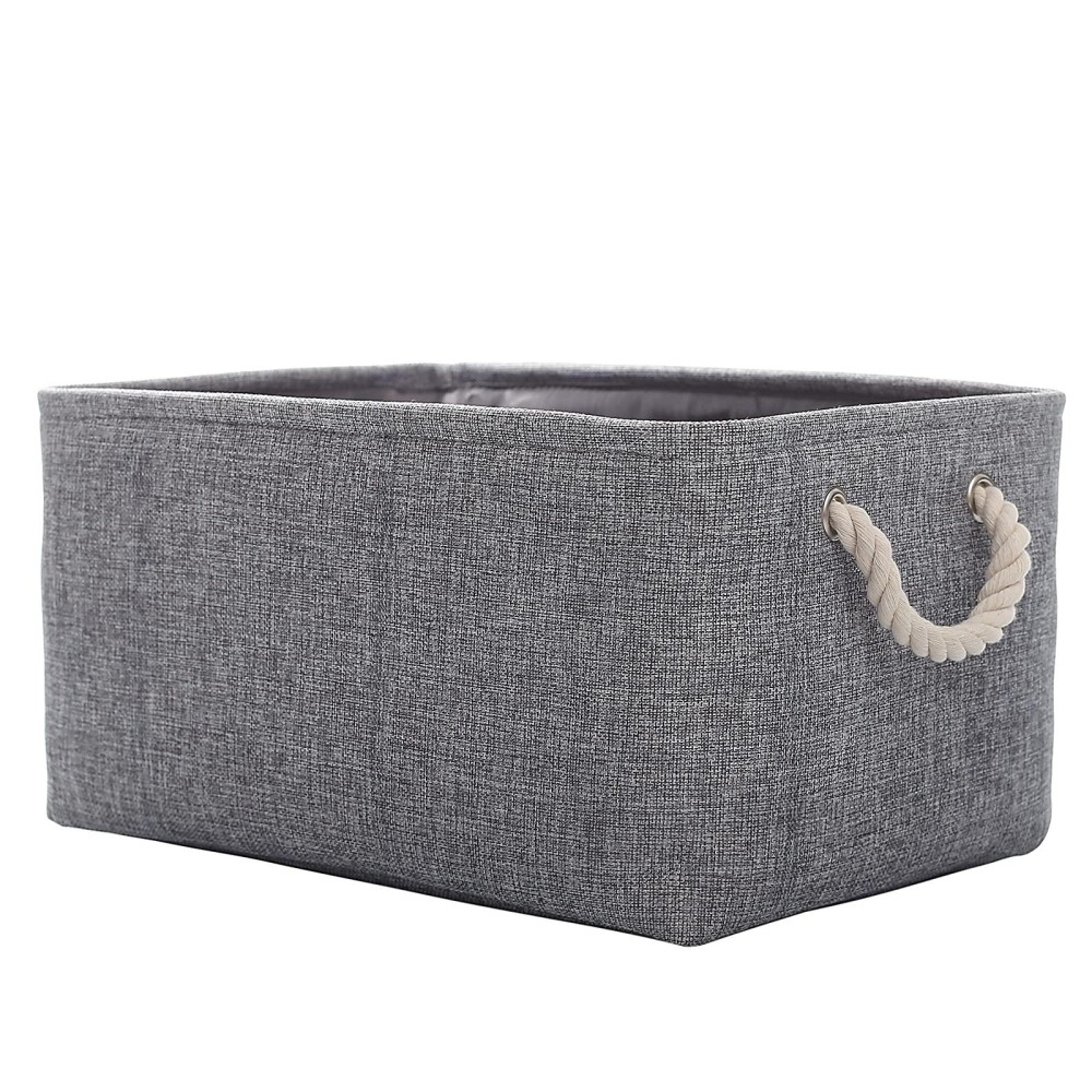 Fabric Storage Basket, Foldable Linen Storage Box For Nursery And Home, Collapsible Canvas Shelf Basket For Wardrobe Or Bedroom, Grey