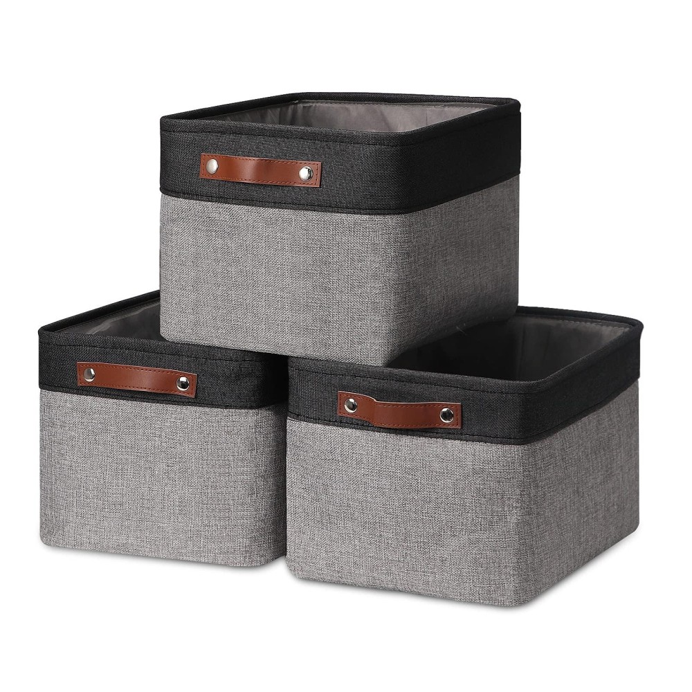 Hnzige Storage Basket Bins(3 Pack) Large Collapsible Storage Baskets For Organizing Shelf Closet Bedroom, Perfect Storage Bin With Handles For Closet, Clothes, Toy?Black & Gray, 15