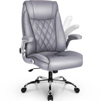 Neo Chair Office Chair Computer High Back Adjustable Flip-Up Armrests Ergonomic Desk Chair Executive Diamond-Stitched Pu Leather Swivel Task Chair With Armrests Lumbar Support (Grey)