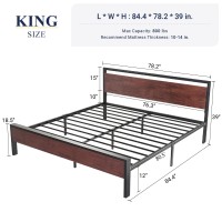 Allewie King Size Platform Bed Frame With Wooden Headboard And Footboard Heavy Duty 12 Metal Slats Support No Box Spring Neede